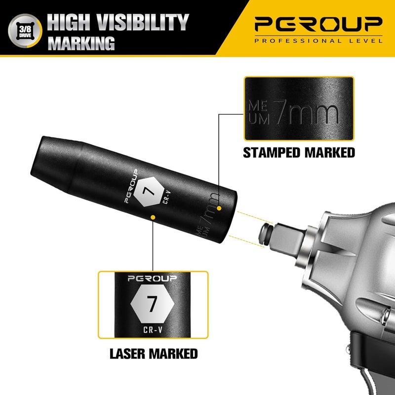 pgroup 3/8” Drive Deep Impact Socket, Metric(7mm socket), 6-Point, Cr-V Steel With Black Manganese Phosphate Coating - Image 5
